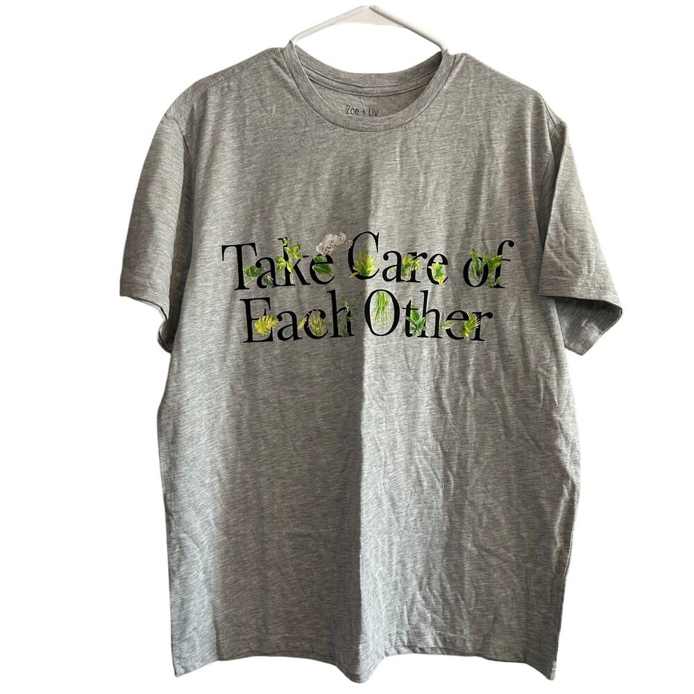 ZOE + LIV New "Take Care of Each Other" Gray Graphic Tee Size XL